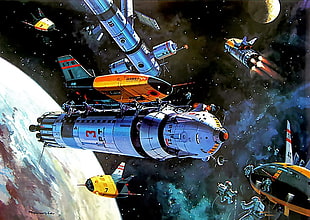 spaceship, science fiction, artwork, retro science fiction