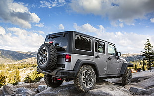 gray SUV, Jeep Wrangler, mountains, hiking, Jeep