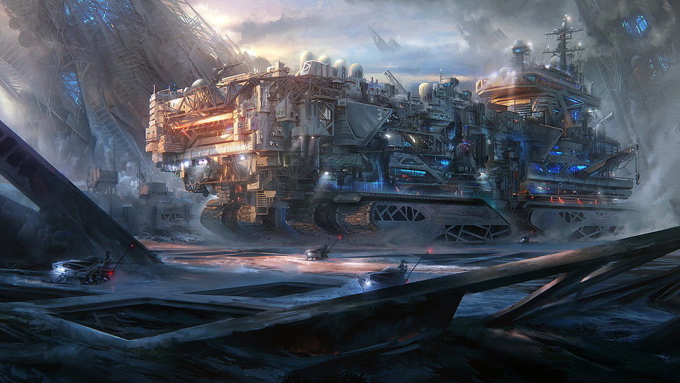 battle ship graphic wallpaper, Leon Tukker, science fiction, digital art, artwork HD wallpaper