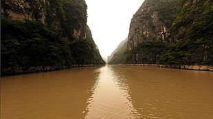 lake with rock formation, nature, river, water, brown river (new zealand)