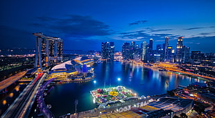 aerial photography of city buildings during nighttime