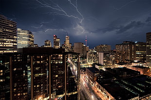 gray skyscraper, cityscape, Toronto, night, sky