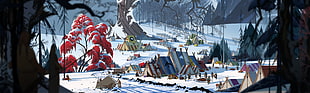 white and blue ship miniature, The Banner Saga, video games, artwork, concept art