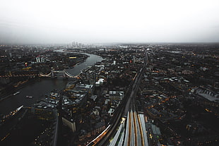 skyscraper, cityscape, river, mist, building