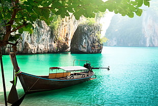 boat parked at the river bank