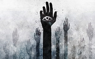 hands painting, Alex Cherry, eyes, hands, grunge HD wallpaper