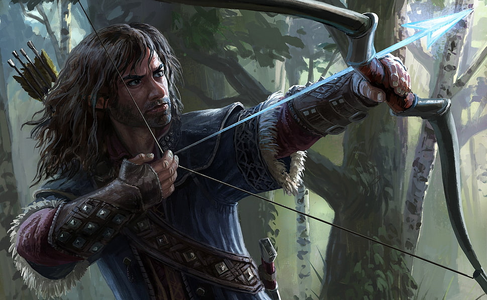 man holding brown bow digital wallpaper, fantasy art HD wallpaper