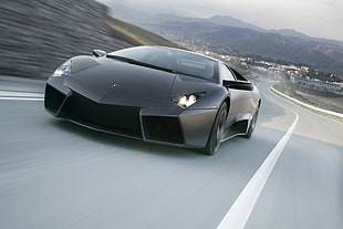 black Lamborghi Reventon on road