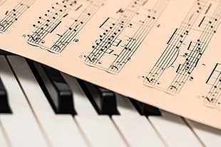 shallow focus photography of musical note on  black and white electronic keyboardf