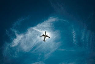 black airplane, Airplane, Sky, Flight