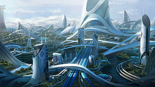 future architecture digital wallpaper, Leon Tukker, science fiction, digital art, artwork