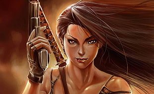 animation character woman holding gun display wallpaper