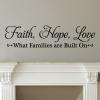 Faith Hope Love What families are built on wall quotes vinyl lettering wall decal home decor vinyl stencil family home wedding love marriage