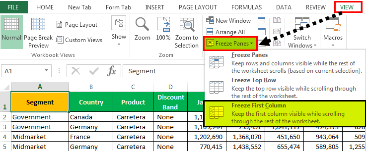 Freeze Columns Example 1-1