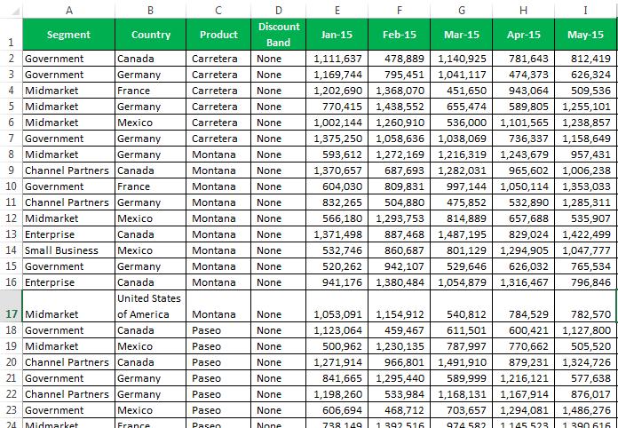 Freeze Columns Example 1