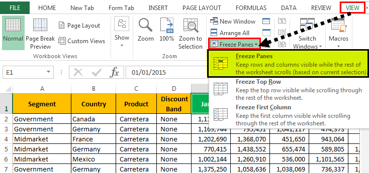 Freeze Columns Example 2-1