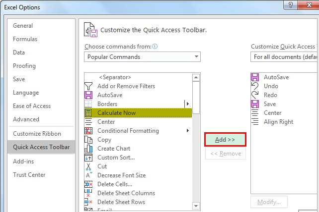 quick access toolbar in excel example method 2