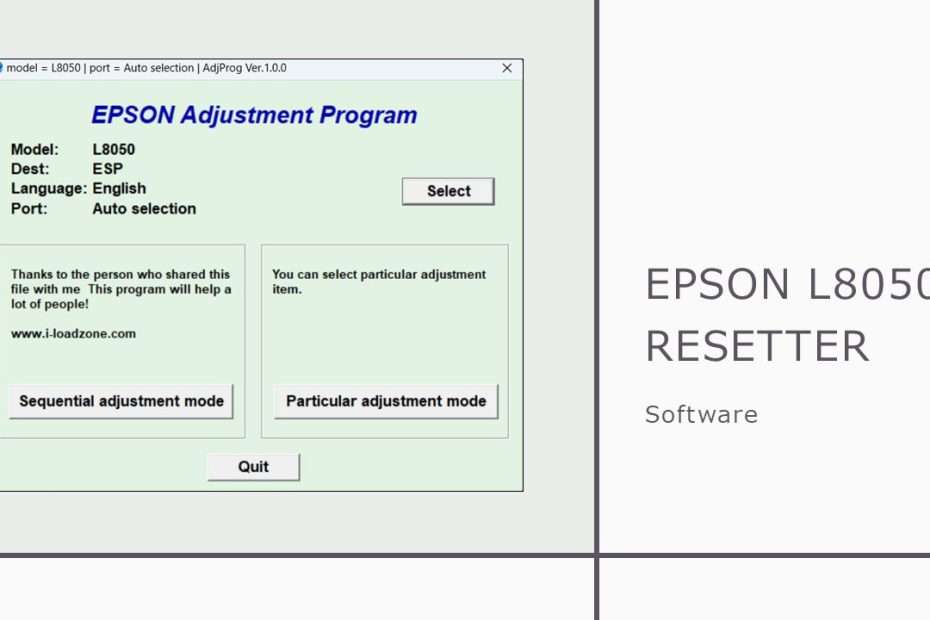 Epson L8050 Resetter Adjusment Program