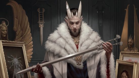 DnD Warlock patrons hexblade warlock - artwork of a demon or tiefling holding a sword