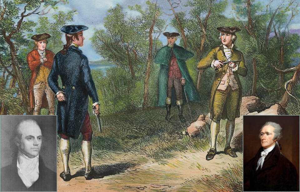 Artist's depiction of the Hamilton-Burr duel, picture of Alexander Hamilton and Aaron Burr.