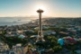 Seattle sunset, the Space Needle and the Seattle Pop Culture Museum