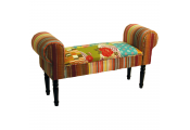 PATCHWORK - Shabby Chic Chaise Pouffe Padded Stool / Wood Legs - Multi-coloured