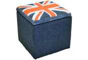 UNION JACK - Square Flag Padded Storage Pouffe Stool - Blue / Red / Grey