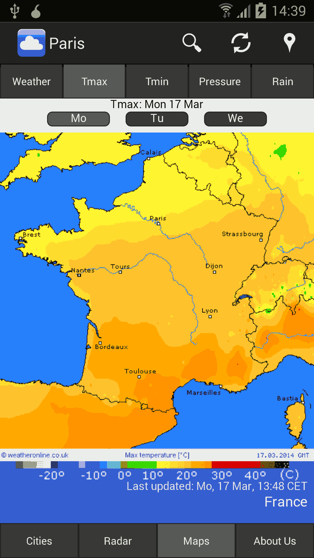 mobile temperature (max) map