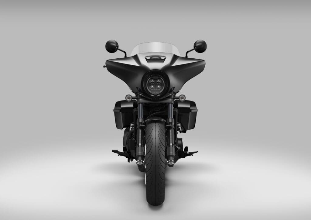 A view of Honda's all-new Rebel 1100T DCT bagger bike. Media sourced from Honda's press release.