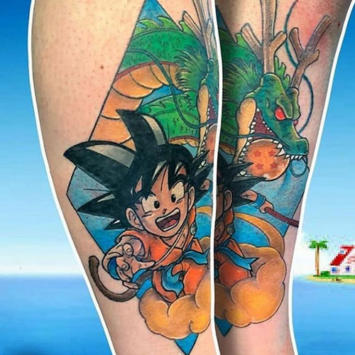 shenron with goku tattoo on arm