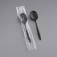 Choice Individually Wrapped Medium Weight Black Polypropylene Plastic Soup Spoon - 100/Pack