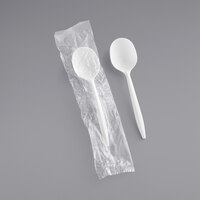 Choice Individually Wrapped Medium Weight White Polypropylene Plastic Soup Spoon - 100/Pack