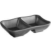 Acopa Izumi 3 oz. Matte Black Two Compartment Melamine Sauce Dish - 12/Pack