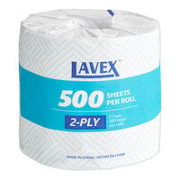 Lavex 3 1/2" x 4 1/4" Individually-Wrapped 2-Ply Standard 500 Sheet Toilet Paper Roll - 96/Case