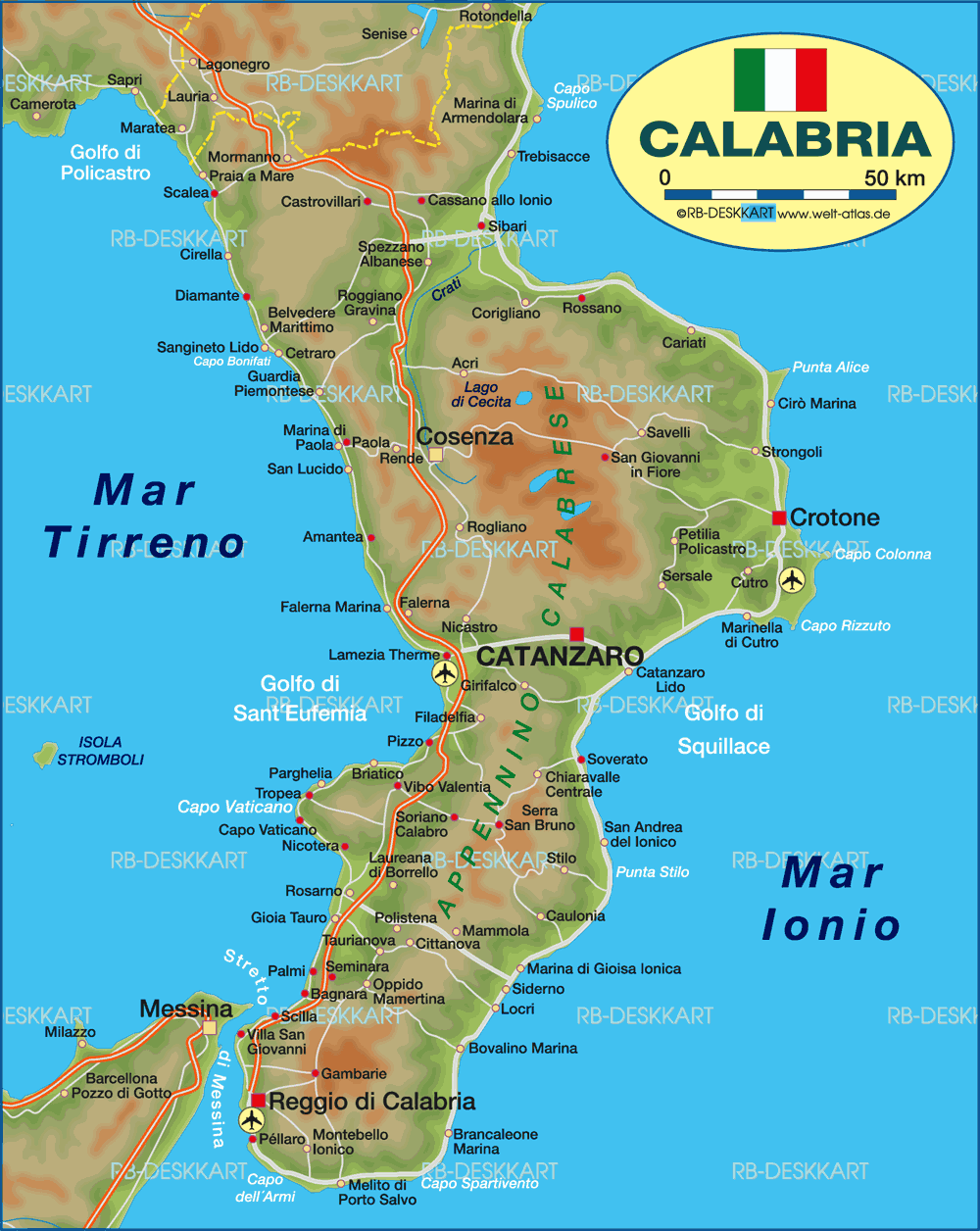 Map of Calabria (State / Section in Italy)