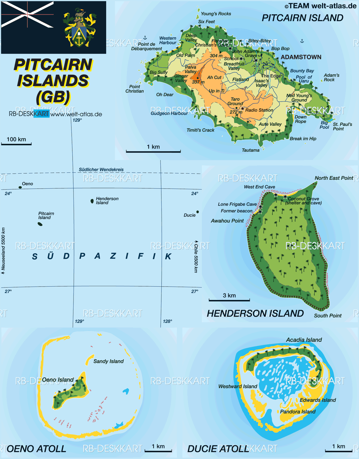 Map of Pitcairn Islands (Island in United Kingdom)