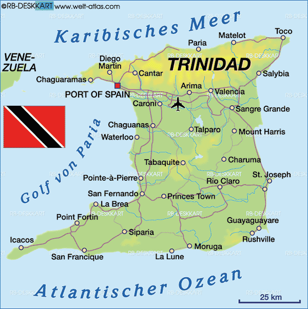 Map of Trinidad (Trinidad and Tobago) - Map in the Atlas of the World ...