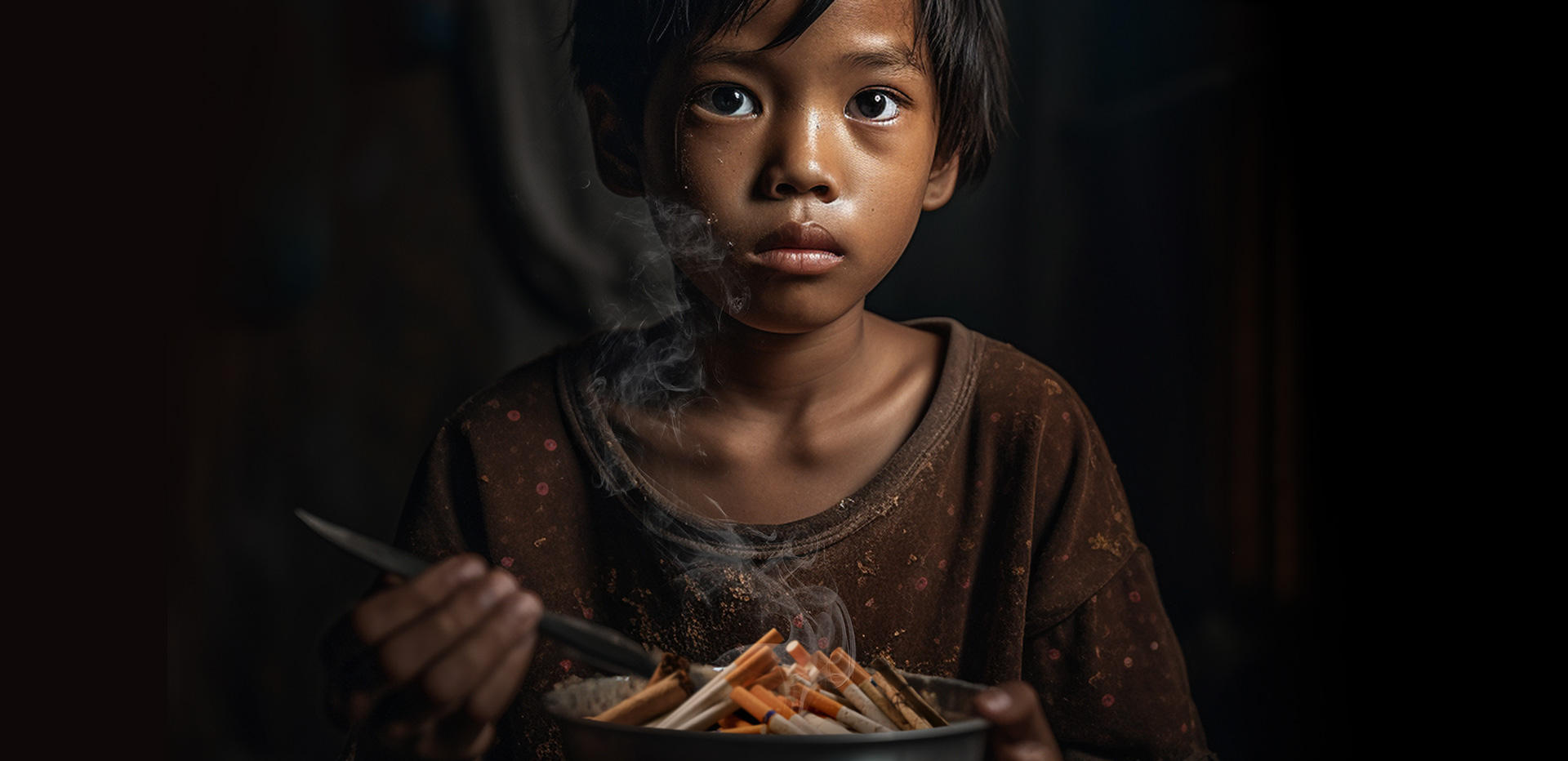 Boy with bowl of tobacco products