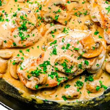 Chicken marsala recipe up close.