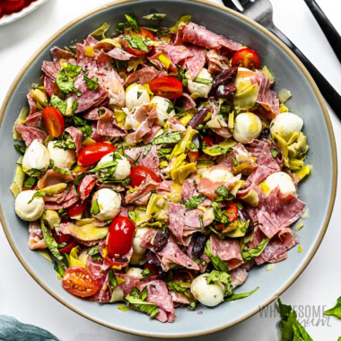 Antipasto salad in a bowl.