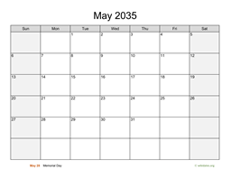 May 2035 Calendar with Weekend Shaded