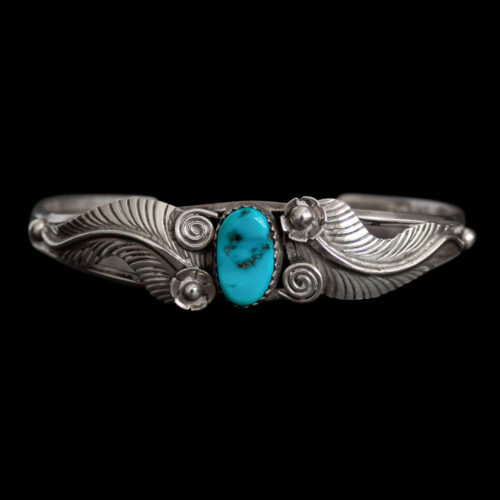 Silver Feathers Turquoise Bracelet