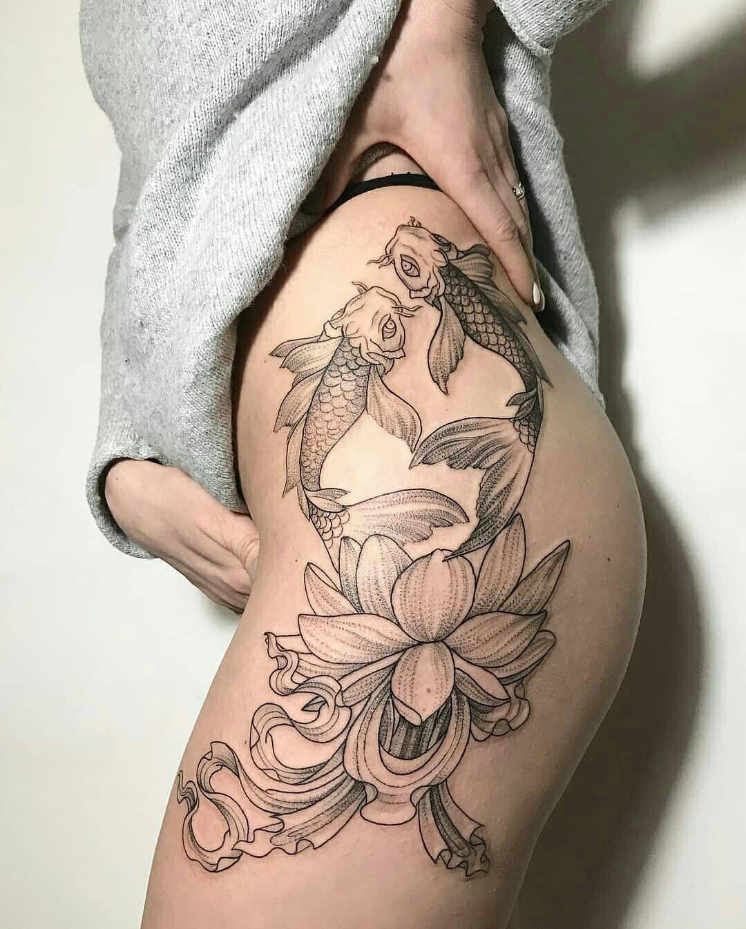 Koi Fish Thigh Tattoo