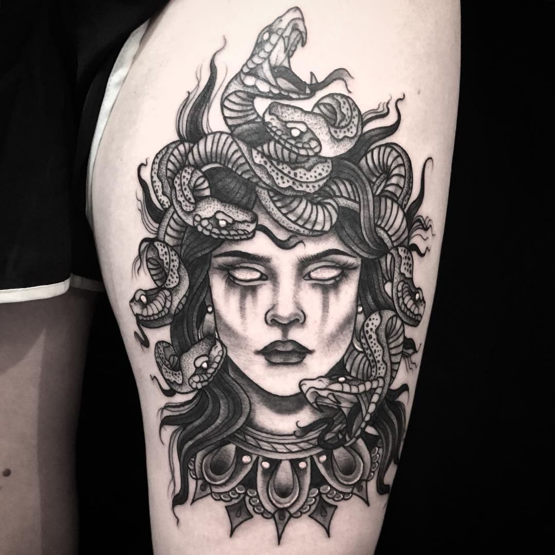 Medusa Thigh Tattoo