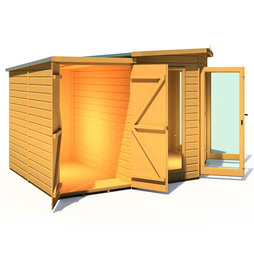 Shire Barclay 8 x 12ft Double Door Corner Summerhouse with Side Shed Image 3