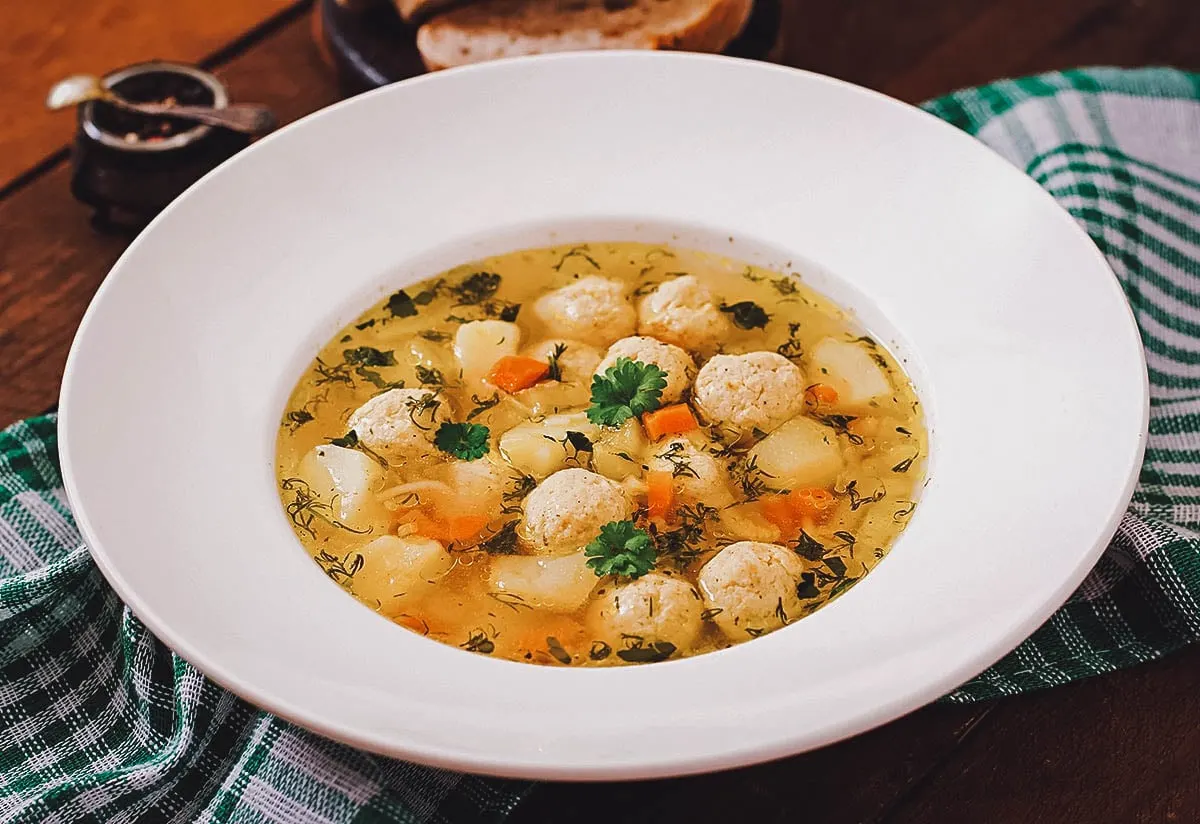 Frikadelu zupa or Latvian meatball soup