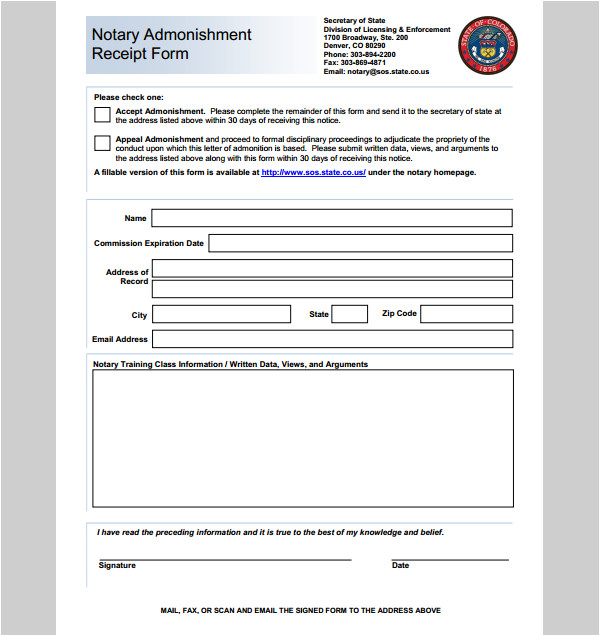 notary receipt template