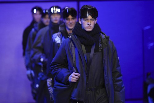 A model wears a creation part of the men's Giorgio Armani Fall-Winter 2025-2026 collection, that was presented in Milan, Italy, Monday, Jan. 20, 2025. (AP Photo/Antonio Calanni)