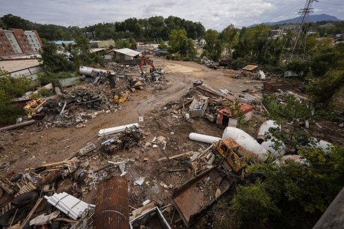 FILE - Debris is seen in the aftermath of Hurricane Helene, Monday, Sept. 30, 2024, in Asheville, N.C. (AP Photo/Mike Stewart, File)