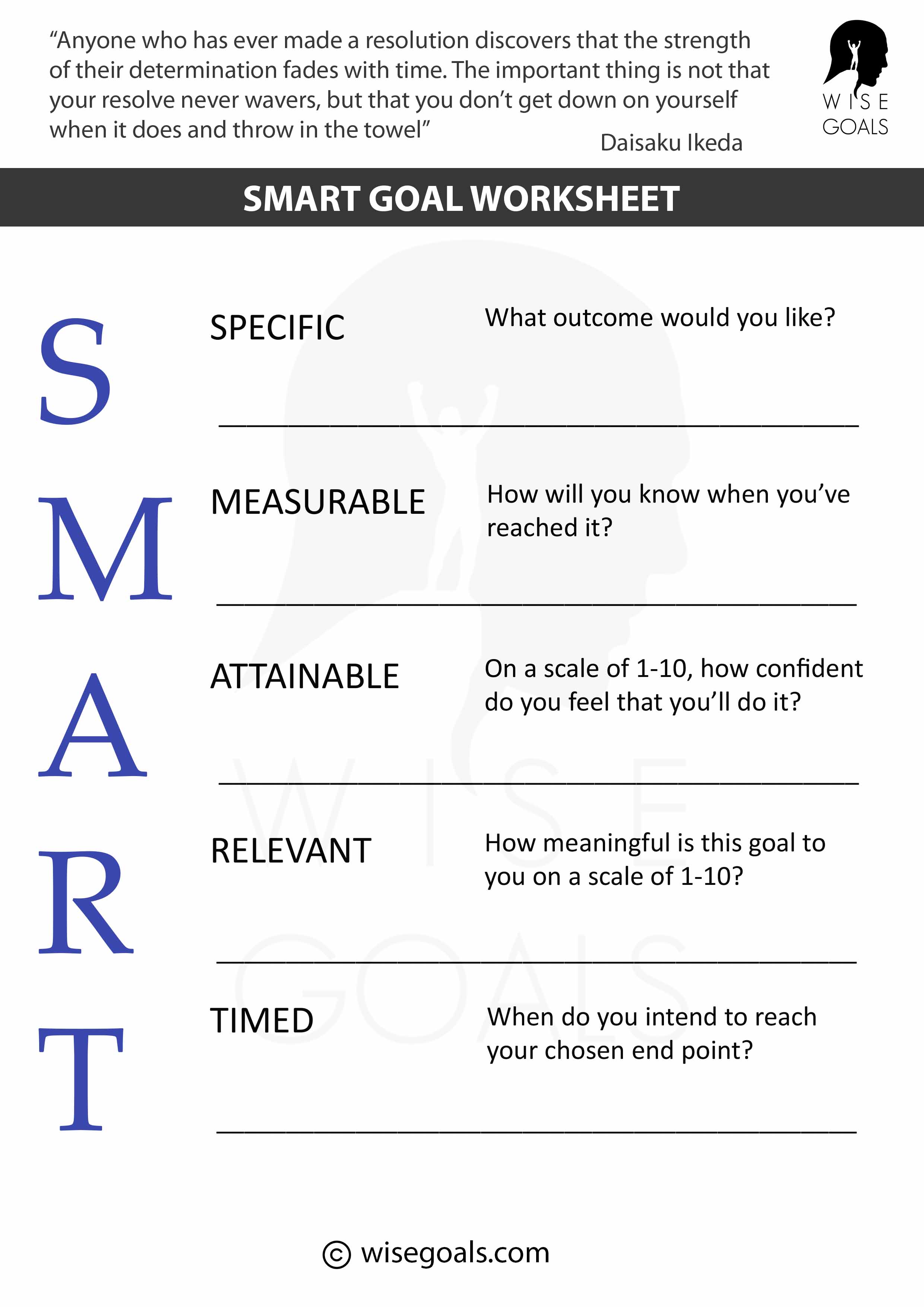 Goal Setting Sheet Activity For Adults